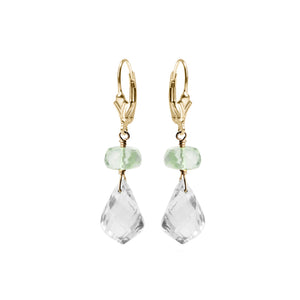 Giorgeous Petite Green Amethyst and Faceted Quartz Gold Filled Earrings