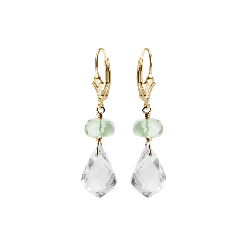Giorgeous Petite Green Amethyst and Faceted Quartz Gold Filled Earrings