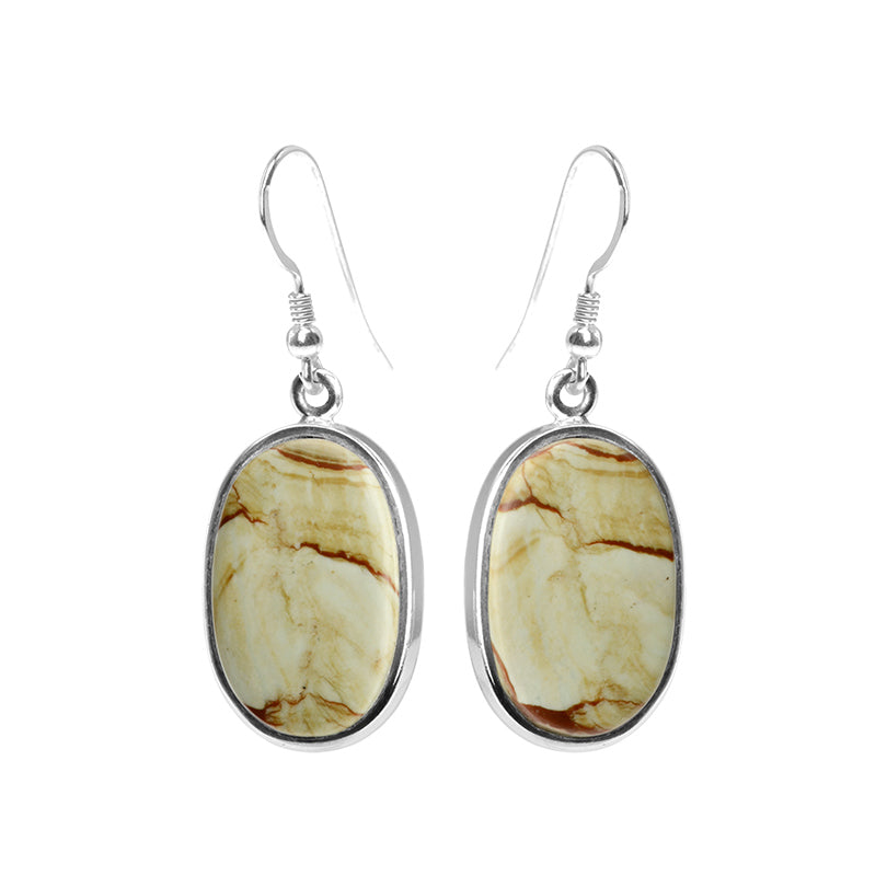 Light Green Picture Jasper  with Brick Red Lines Sterling Silver Earrings*