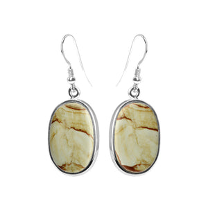 Light Green Picture Jasper  with Brick Red Lines Sterling Silver Earrings*