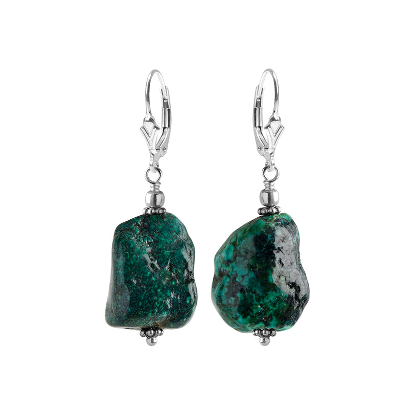 Natural Rocky Turquoise Nugget Sterling Silver Earrings