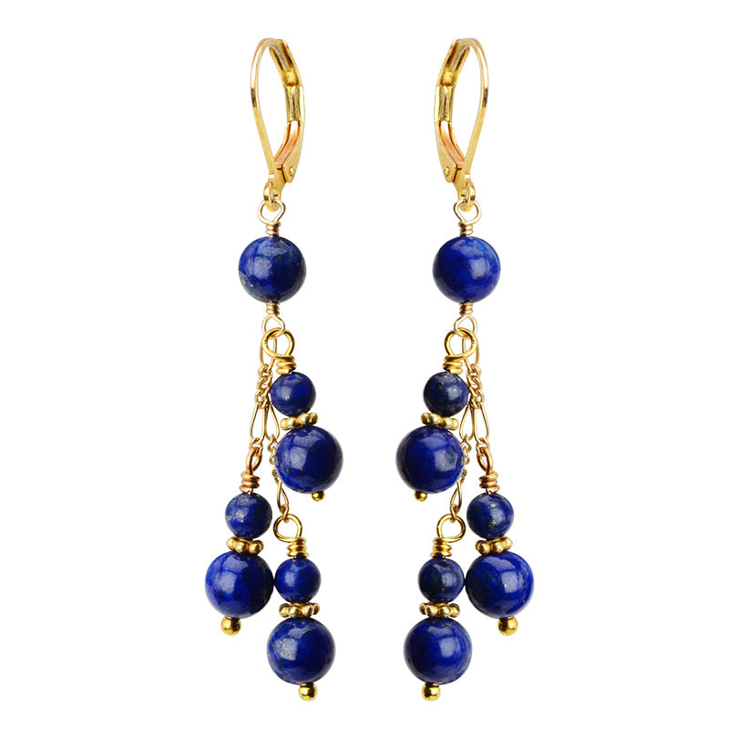 Beautiful Lapis Gold Filled Statement Earrings