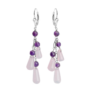 Lavender Chalcedony and Faceted Amethyst Sterling Silver Earrings