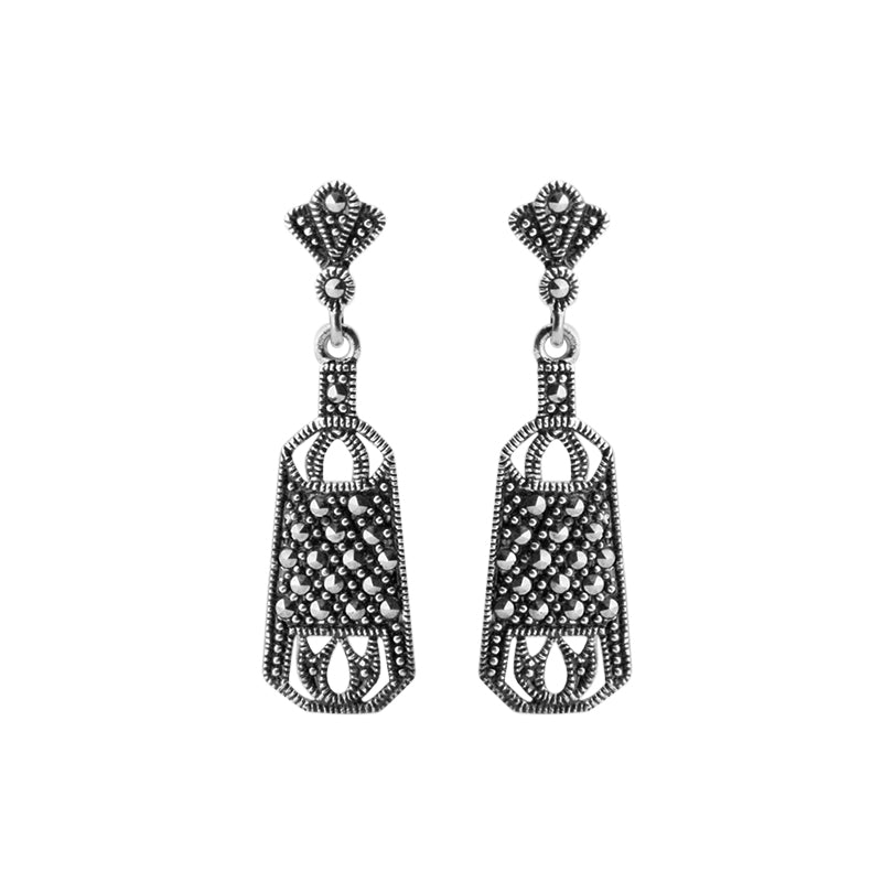Beautiful Stately Marcasite Sterling Silver Earrings-only one