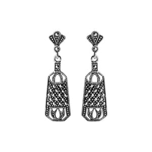 Beautiful Stately Marcasite Sterling Silver Earrings-only one