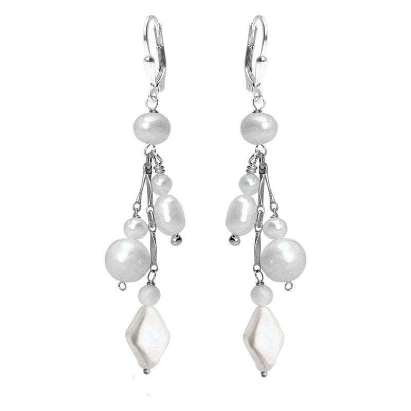 Beautiful Cluster of Fresh Water Pearl Sterling Silver Earrings