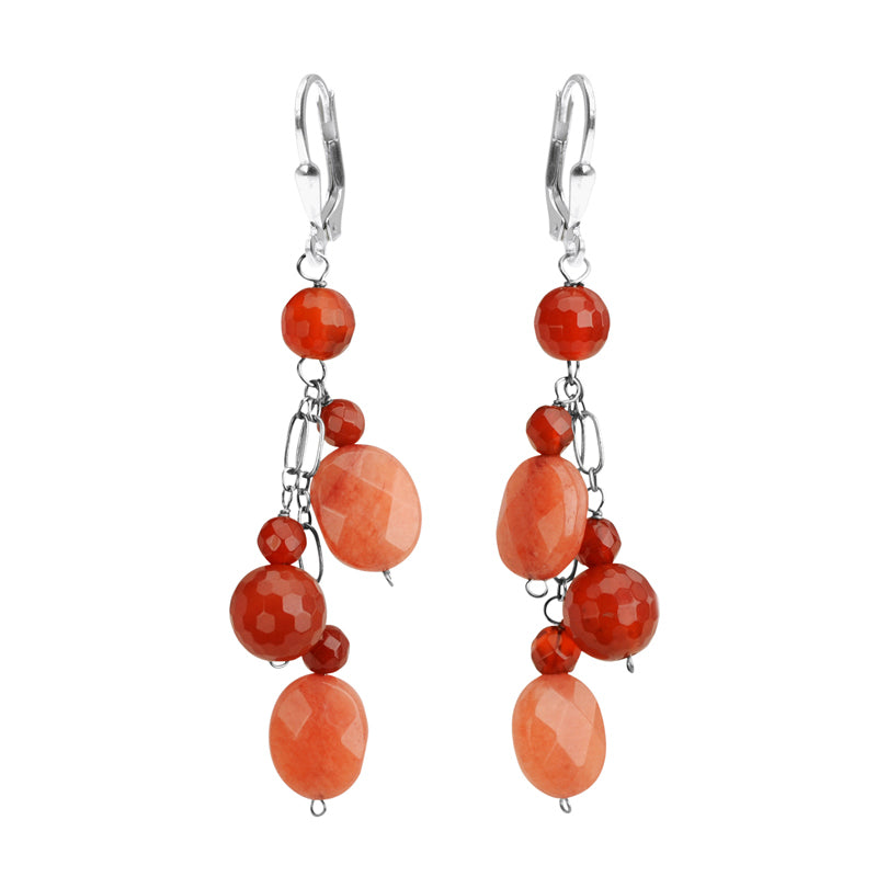 Vibrant Carnelian and Agate Sterling Silver Earrings