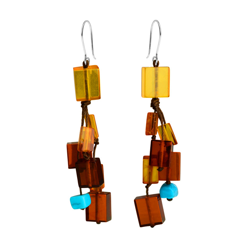 Rich Colors of Cognac Amber and Sleeping Beauty Turquoise Sterling Silver Earrings.