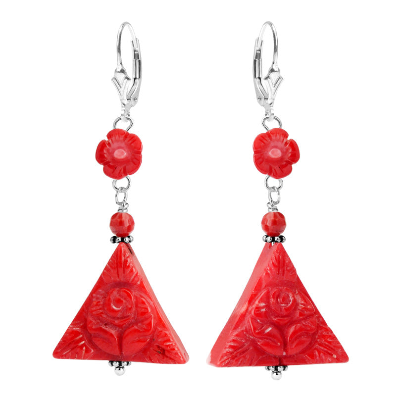 Beautifully Carved Coral Sterling Silver Earrings