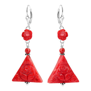 Beautifully Carved Coral Sterling Silver Earrings