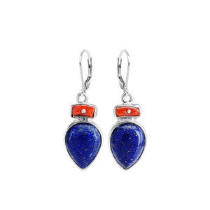 Beautiful Blue Lapis and Coral Sterling Silver Earrings