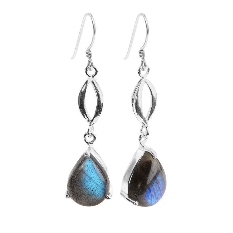 Stunning Shimmery Blue Labradorite Sterling Silver Statement Earrings