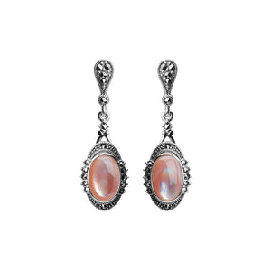 Lovely Mother of Pearl Marcasite Sterling Silver Earrings-2 versions: pink & white