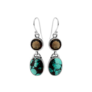 Beautiful Turquoise and Smoky Quartz Sterling Silver Statement Earrings