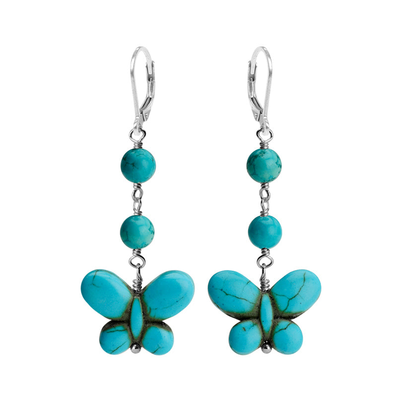So Cute Butterfly Turquoise Color Magnesite Sterling Silver Earrings