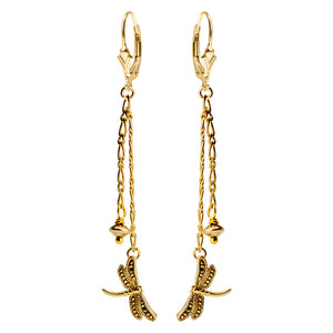 Petite Gold Plated Dragonflies and Marcasite on Gold Filled Lever Back Earrings