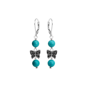Darling Turquoise and Marcasite Butterfly Sterling Silver Earrings