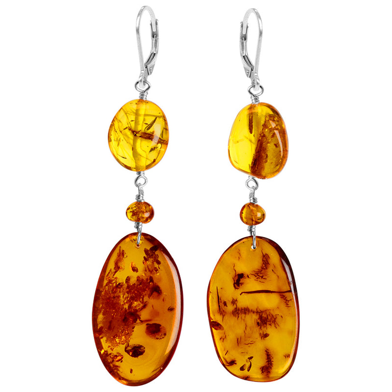 Luxurious Cognac Baltic Amber Sterling Silver Statement Earrings