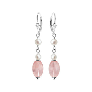 Lovely Cherry Quartz and Fresh Water Pearl Sterling Silver Earrings
