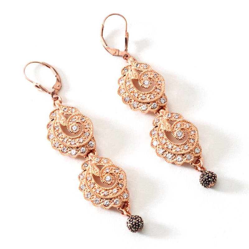 Victorian Majesty Crystal Cubic Zirconia 14kt Rose Gold Plated Earrings-Gold Filled Hook