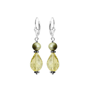 Really Pretty Faceted Lemon Quartz and Fresh Water Pearl Sterling Silver Earrings