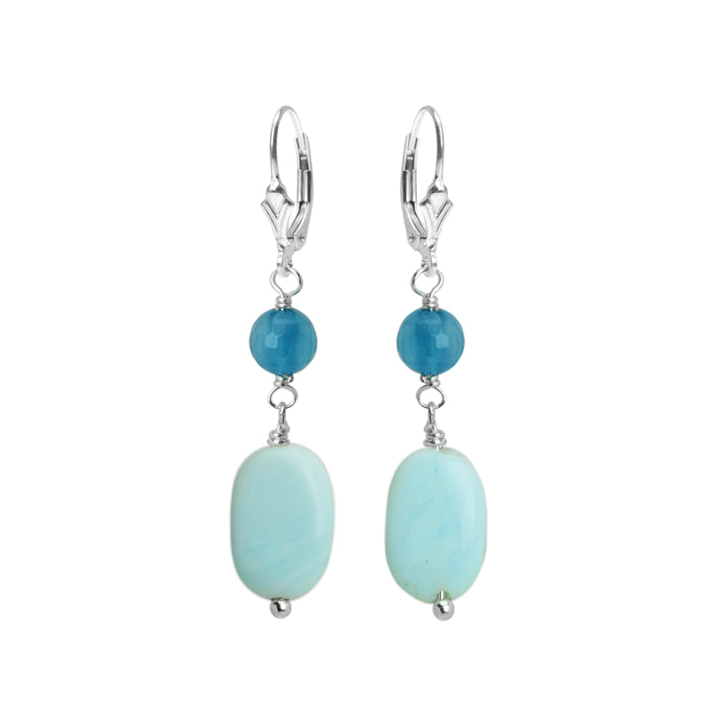Blue Peruvian Opal and Blue Agate Sterling Silver Earrings