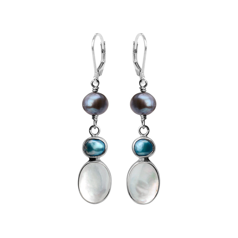 Elegant Mother of Pearl and Fresh Water Pearl Sterling Silver Earrings