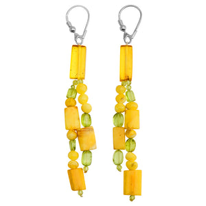 Polish Designer Butterscotch Baltic Amber with Peridot Sterling Silver Earrings