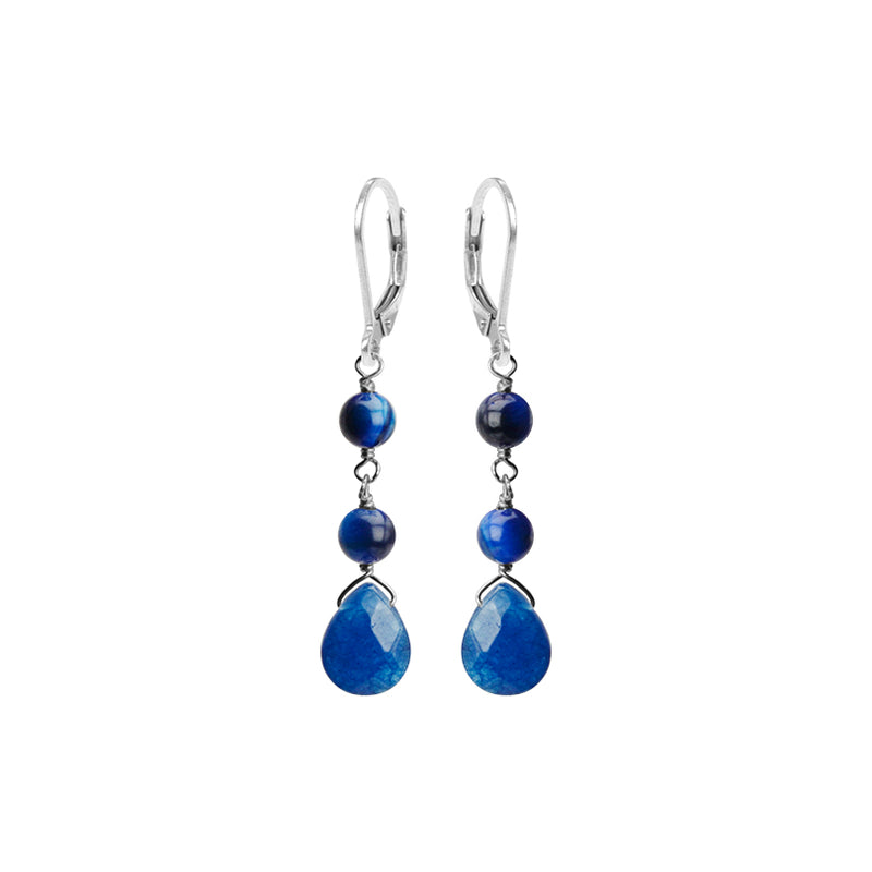 Petite Mid-Night Blue Agate Sterling Silver Earrings
