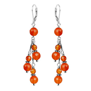 Brilliant Faceted  Carnelian Orange Sterling Silver Earrings