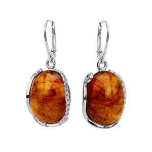 Chunky Cognac Baltic Amber Sterling Silver Earrings