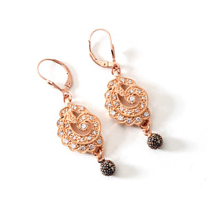 Victorian Majesty Crystal Cubic Zirconia 14kt Rose Gold Plated Earrings-Gold Filled Hooks