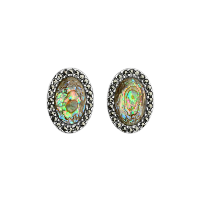 Shimmering Abalone with Sparkling Marcasite Sterling Silver Stud Earrings