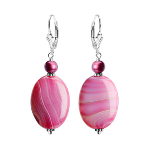 Rose Agate and Fresh Water Pearl Sterling Silver Earrings