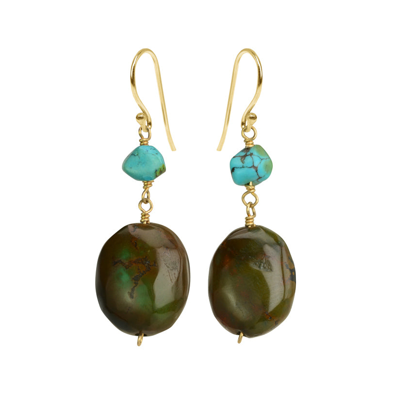 Shimmering Genuine Turquoise Gold Filled Hooks Earrings