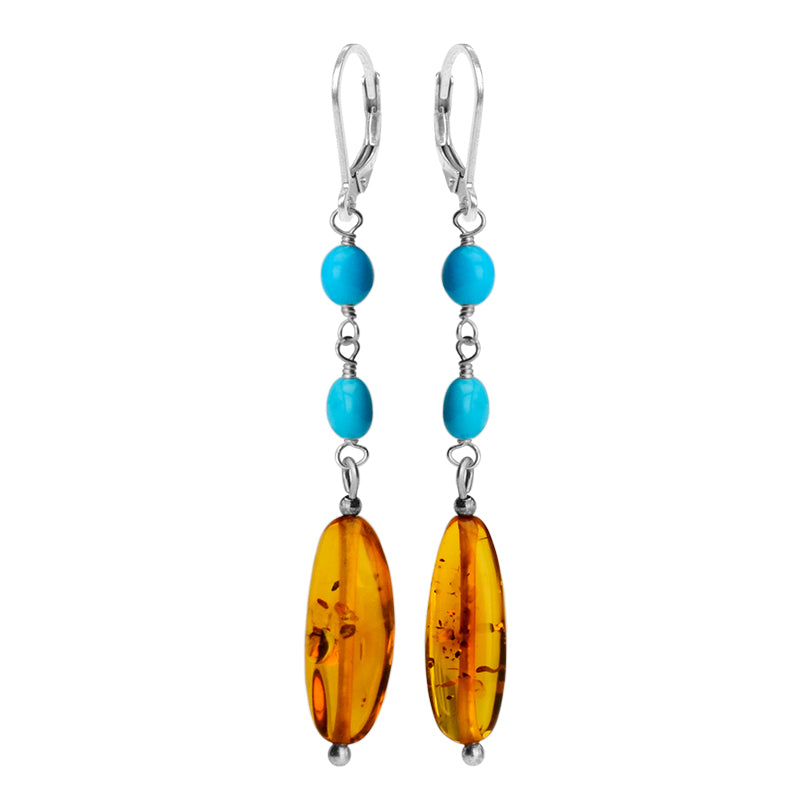 Lovely Baltic Amber and Sleeping Beauty Turquoise Sterling Silver Earrings