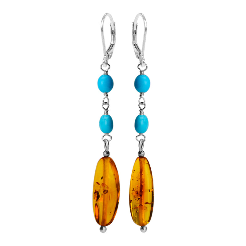 Lovely Baltic Amber and Sleeping Beauty Turquoise Sterling Silver Earrings