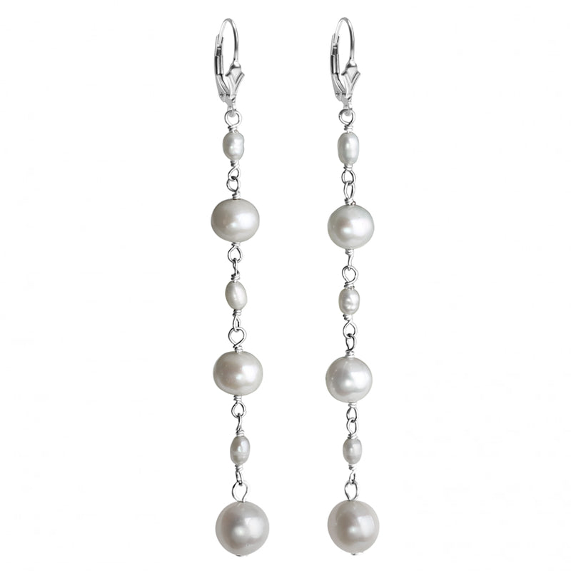 Stunning White Fresh Water Pearl Sterling Silver Statement Earrings