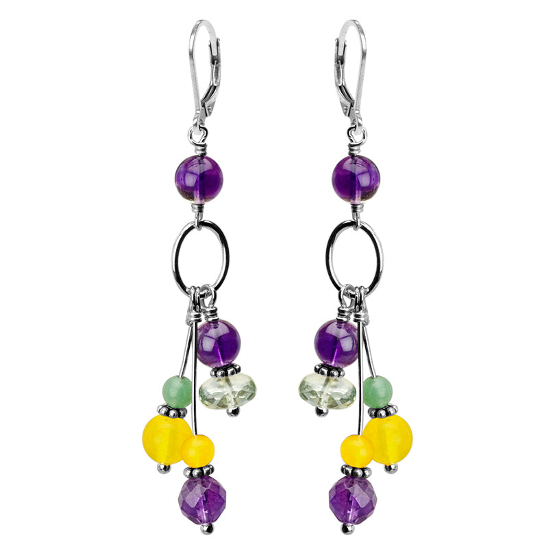 Amazingly Beautiful Amethyst and Green Amethyst Sterling Silver Statement Earrings