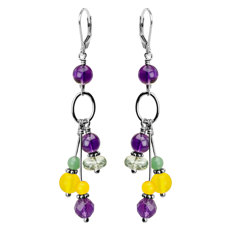 Amazingly Beautiful Amethyst and Green Amethyst Sterling Silver Statement Earrings