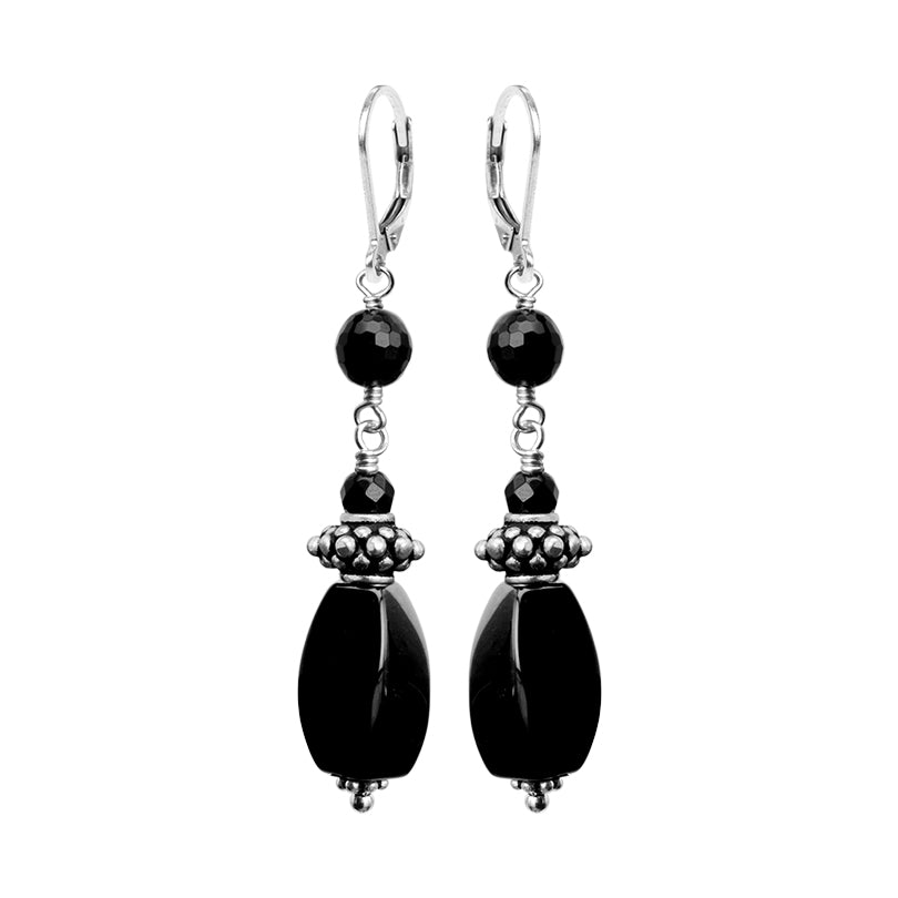 Stunning Black Onyx Balinese Style Sterling Silver Statement Earrings