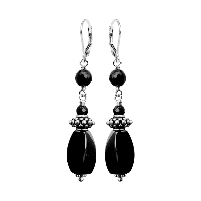 Stunning Black Onyx Balinese Style Sterling Silver Statement Earrings
