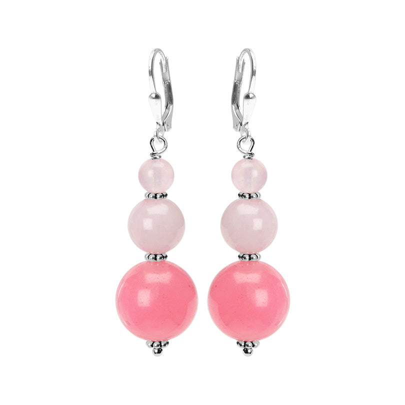 Fabulous Rose Quartz and Vibrant Pink Agate Sterling Silver Statement Earrings