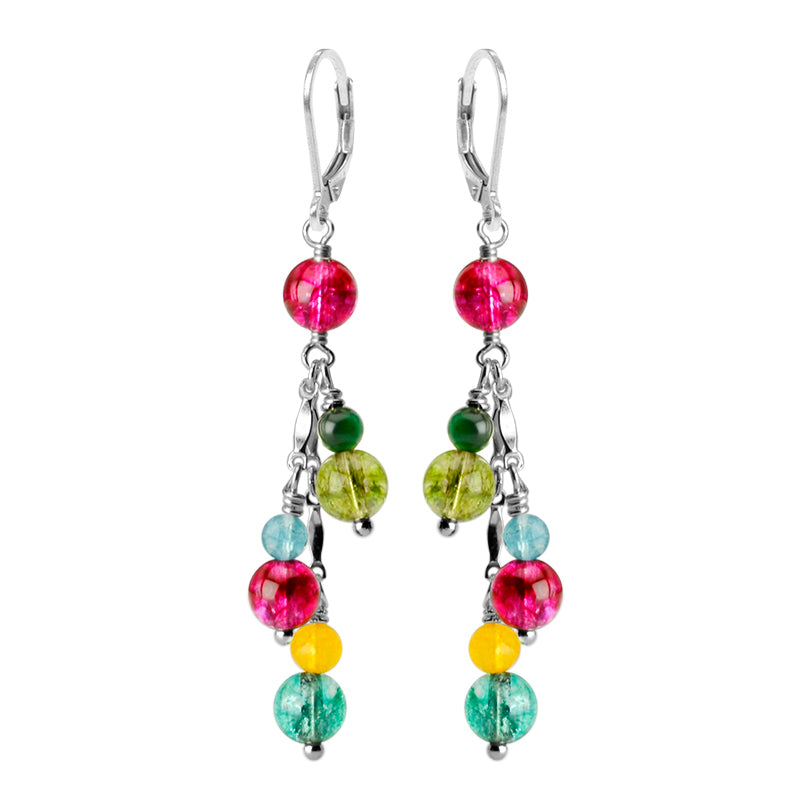 Vibrant Tourmaline Glass Sterling Silver Statement Earrings