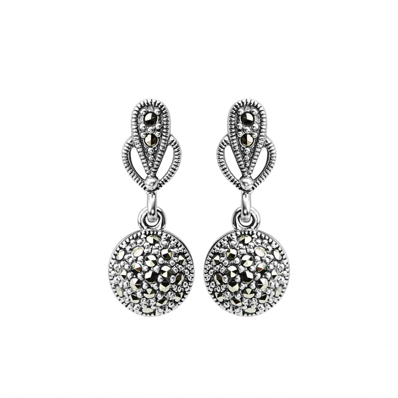 Elegant Marcasite Sparking Ball Sterling Silver Earrings