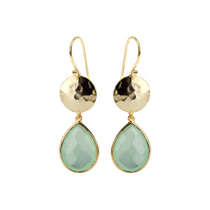 Faceted Pastel Green Chalcedony Stones in Gold Filled Hook Earrings