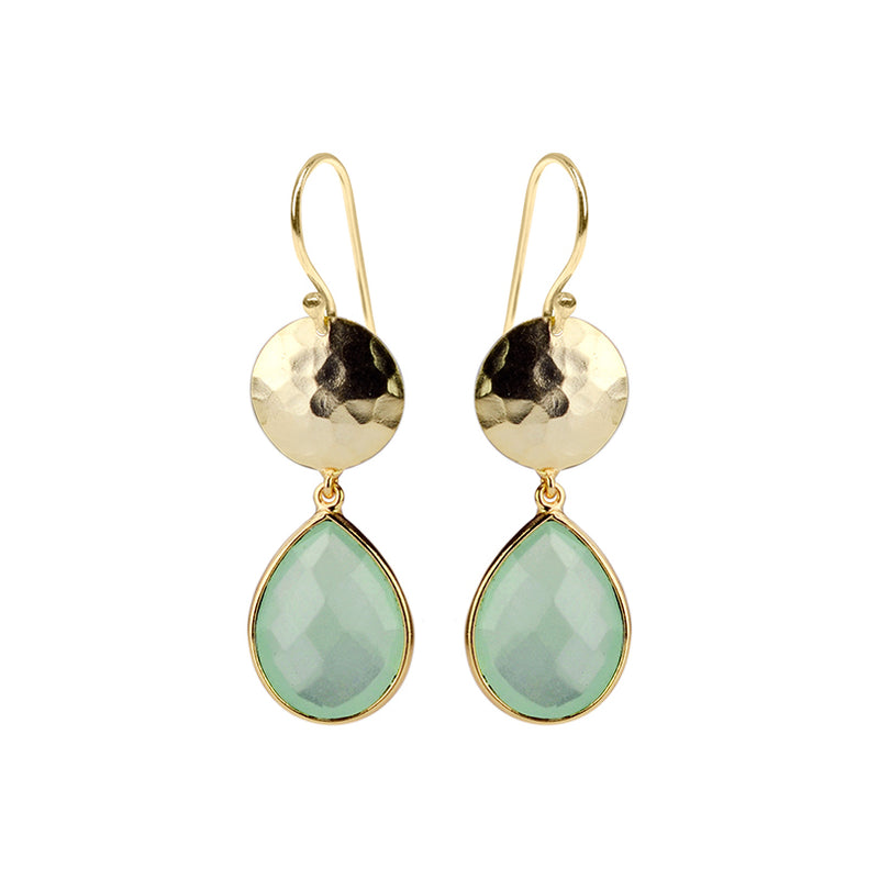 Faceted Pastel Green Chalcedony Stones in Gold Filled Hook Earrings