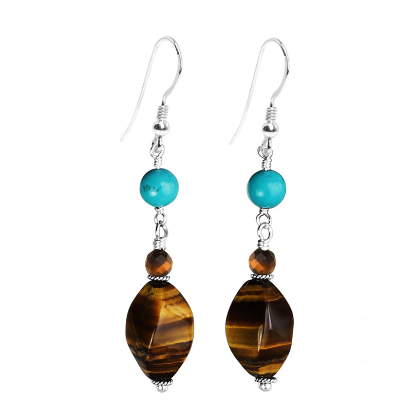 Lovely Tiger's Eye and Turquoise Sterling Silver Earrings