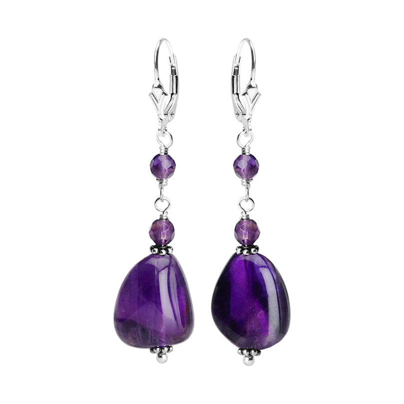 Lovely Smooth Amethyst Sterling Silver Statement Earrings