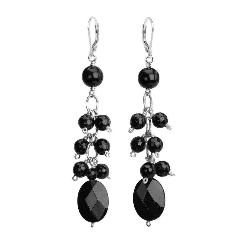 Stunning Vine of Black Onyx Sterling Silver Statement Earrings